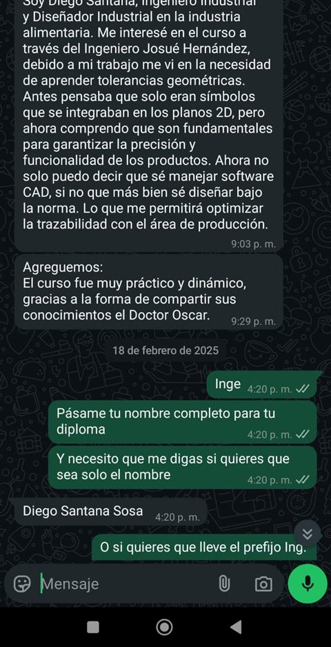 Fragmento de conversación real con Diego Santana (nombre y foto ocultos por privacidad)